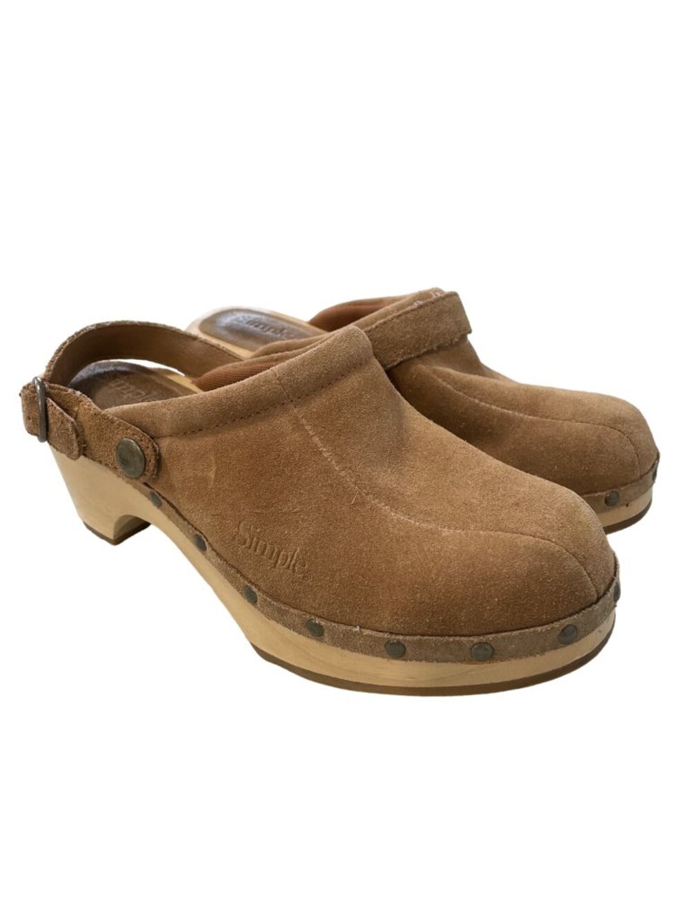 Simple Mule Clogs Size 8 Suede Leather Round Toe Tan Camel Boho Casual Preppy